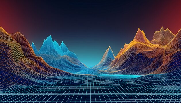 abstract wireframe landscape with mountains and valleys - Powered by Adobe
