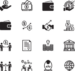 Finance icon set. With Concepts like Profit, Losses, Stock, Tax, Exchange, Budget, Funds, Earnings, Money and Revenue icons.
