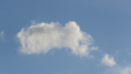 Obraz premium Nube de cúmulo blanca y texturizada flotando en un cielo azul profundo y despejado, creando un fondo sereno con amplio espacio para texto y diseño.