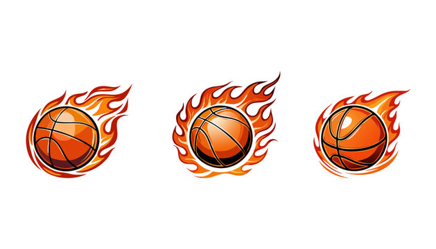 Fiery Basketballs - A Trio of Flaming Sports Icons on White.