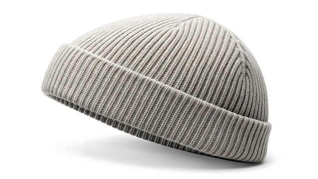 Knitted Beanie Hat Mockup Side View with Clean Stitch Texture on White Background