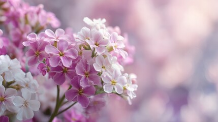 Fototapeta premium Delicate pink and white flowers blooming in soft focus with vibrant colors and gentle ambiance in March 8 is International Women's Day