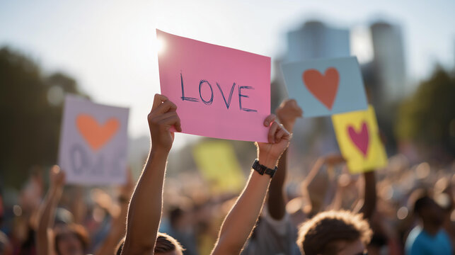 On the sidelines of a city marathon, fans hold bright motivational signs and shout encouragement to runners — joyful, heartfelt display of compassion, community, and human support. cinematic color