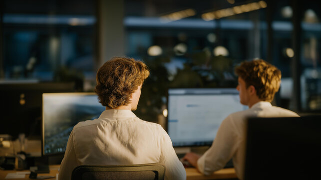 Lawyers working in a naturally lit office with solar-powered lighting and recycled materials — a forward-thinking depiction of green architecture, corporate responsibility, and conscious work - Powered by Adobe