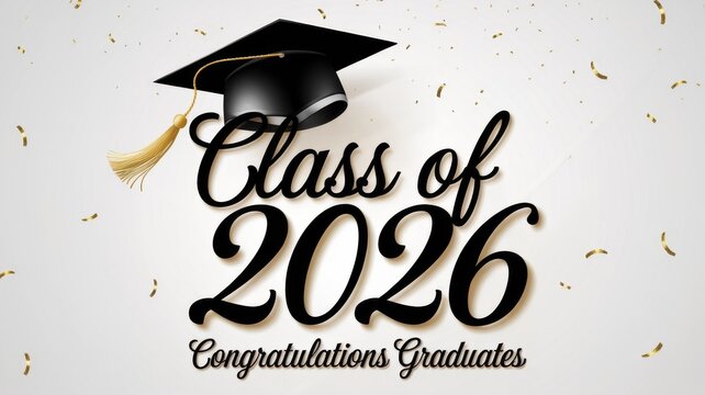 Graduation celebration design featuring cap, tassel, with text Congratulations graduates class of 2026
