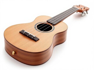 Fototapeta premium Light brown wooden ukulele, musical instrument isolated on white.