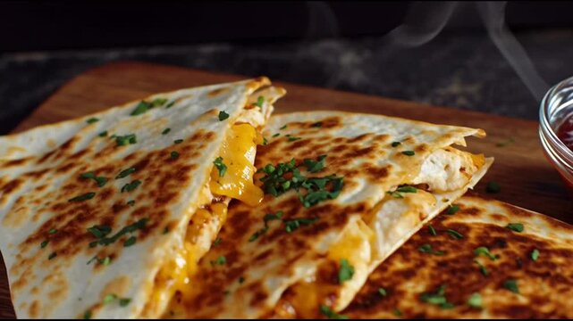 Chicken Quesadillas With Melted Cheese And Salsa