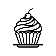 Cupcake Icon with Cherry – Dessert Line Art Vector