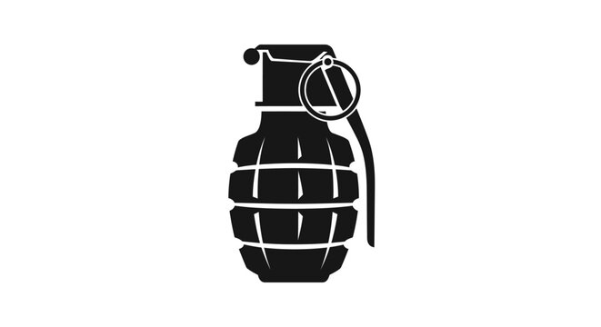 A black and white illustration of a hand grenade with a safety pin.