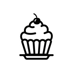 Cupcake Icon with Cherry – Dessert Line Art Vector