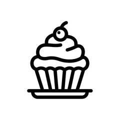 Cupcake Icon with Cherry – Dessert Line Art Vector