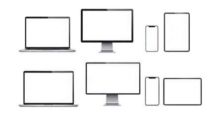 Set of digital devices isolated on transparent background for mockup