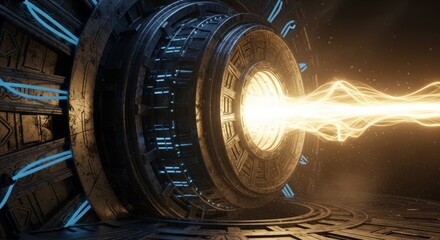 Futuristic Energy Reactor Emitting Powerful Yellow Beam.