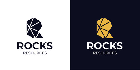 Rocks Resource Logo Minning Digging 3D "R" Letter.