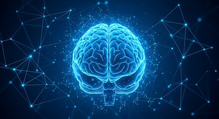 Glowing blue digital brain with neural network connections