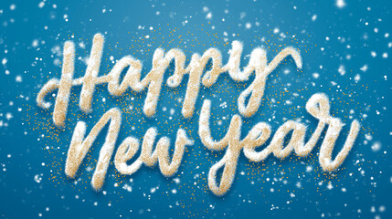 Happy New Year 2026 Text Christmas Gold Sparkles Bokeh Defocused Effect Background