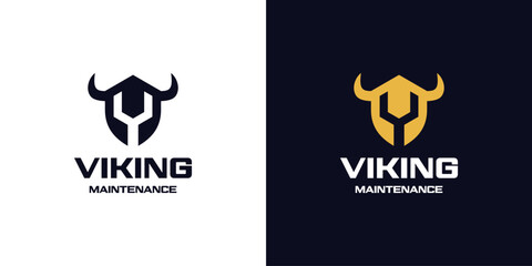 Viking Maintenance Logo. Viking helmet + Wrench