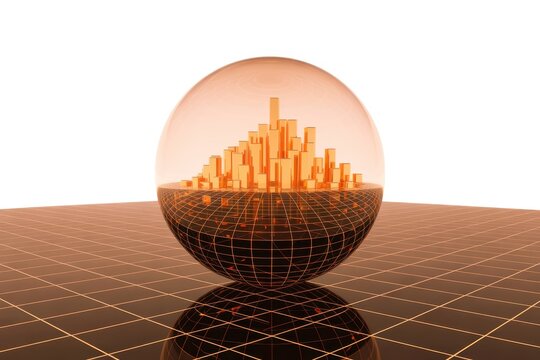 A Futuristic city inside a sphere on a grid graphic design - Powered by Adobe