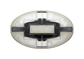 Futuristic circular device with black accents isolated on transparent background
