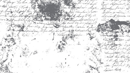 Obraz premium Distressed vintage handwritten script texture with faded ink and scattered gray grunge elements on white background