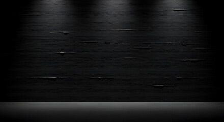 Dark Empty Stage Under Spotlight With Reflective Floor.