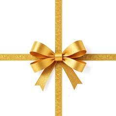 Elegant golden ribbon and bow on a white background creating a festive gift wrap design perfect for celebrations and special occasions with a luxurious and sophisticated feel
