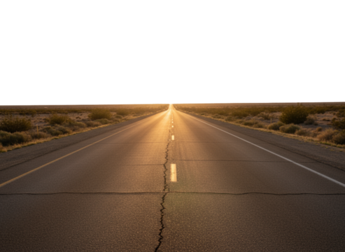 Endless Journey Empty Highway Vanishing into Warm Hazy Horizon