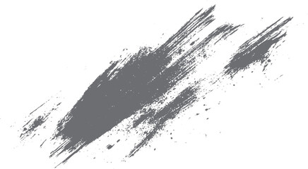 Gray abstract brush stroke texture with splatters and rough edges on a white background black