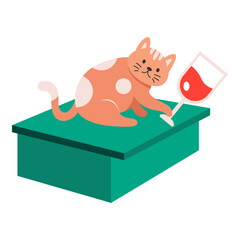 This cat try to drop a glass of wine from table illustration is suitable for Christmas Cat.
