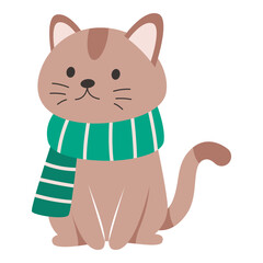 This cat wearing a scarf illustration is suitable for Christmas Cat.