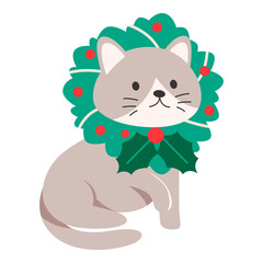 This Cat with Christmas wreath on its body illustration is suitable for Christmas Cat.