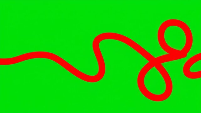 Animated Red Line Drawing a Tangled Path on Green Screen.