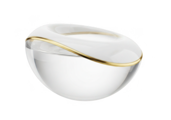 Clear glass bowl with delicate gold stripe isolated on transparent background