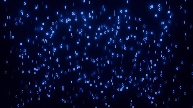 Blue binary code rain fall animation background 4k