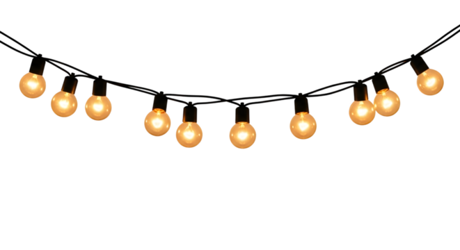 String of warm yellow fairy lights with exposed bulbs