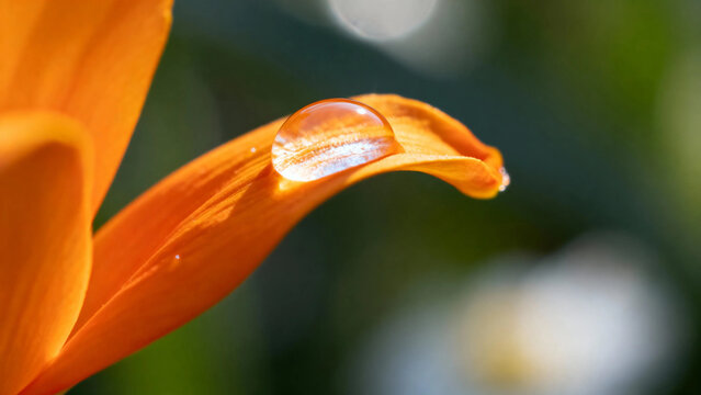 Close-up of a water droplet on an orange flower petal