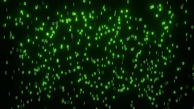 Green binary code rain fall animation background 4k