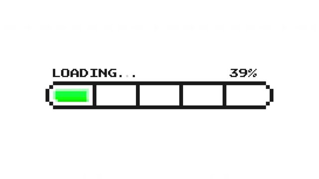 Lime pixel retro loading bar animation with bright neon segments sliding across the classic interface ProRes Alpha Channel 4K 60fps