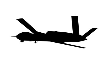 Silhouette of the American MQ-20 Avenger attack and reconnaissance drone. Illustration of the US Army MQ-20 Avenger unmanned aerial vehicle. Aerial reconnaissance using UAVs in the military.