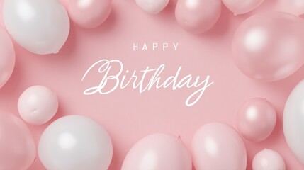 This delightful birthday invitation card features a charming array of pastel pink and white balloons surrounding a whimsical Happy Birthday message, perfect for any festive celebration