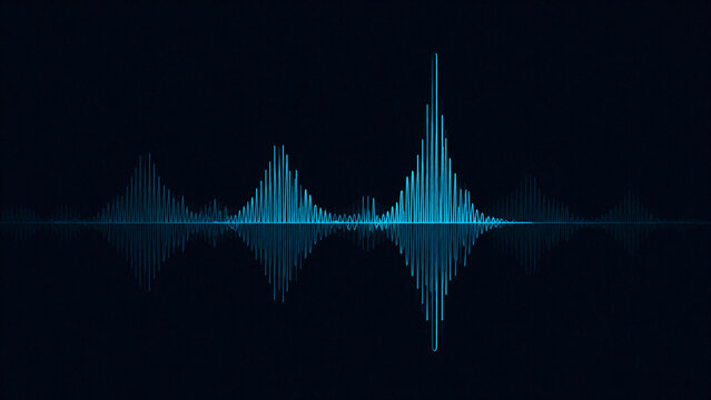 Digital audio waveform visualization with blue peaks on dark background