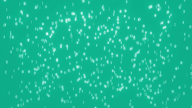 Teal blue binary code rain fall animation background 4k
