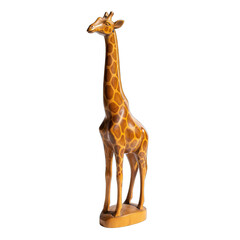 Obraz premium Wooden Carved Giraffe Sculpture on a Wooden Base Isolated on Black Background Detailed African Artistry