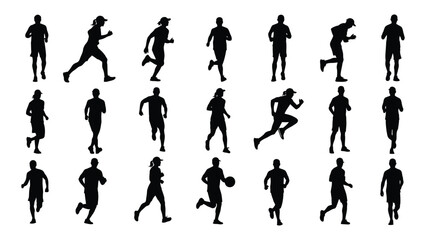 Running and jogging people silhouettes isolated on white background, Vector