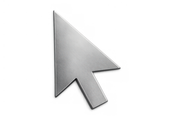Mouse cursor icon in brushed metal design, representing computer navigation, technology, and user interaction