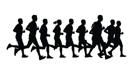Group of runners in silhouette isolated on white background, Vector
