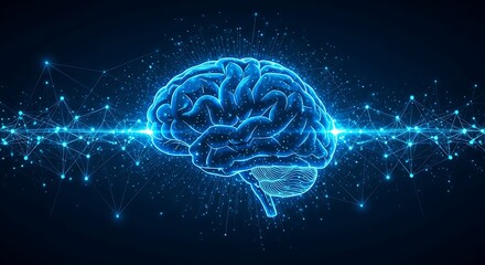 Glowing blue digital brain with neural network connections