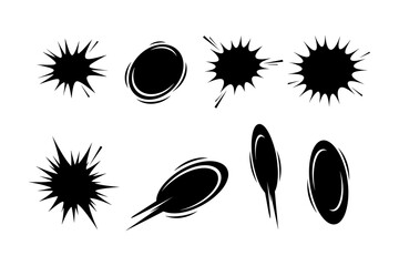 Collection of black ink splatters and abstract shapes isolated on