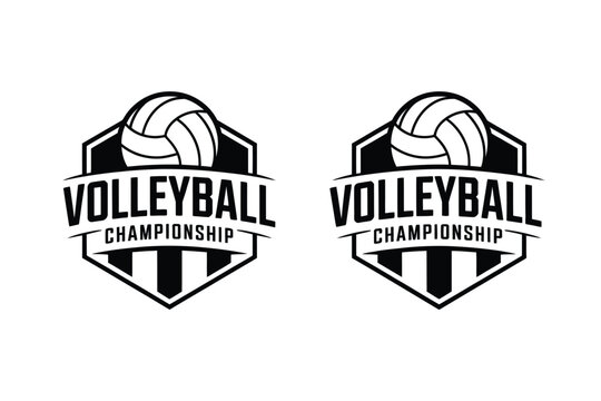 Two black and white volleyball championship logos are displayed on a white background.