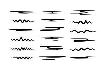 Collection of hand drawn underline brush strokes and scribbles isolated on